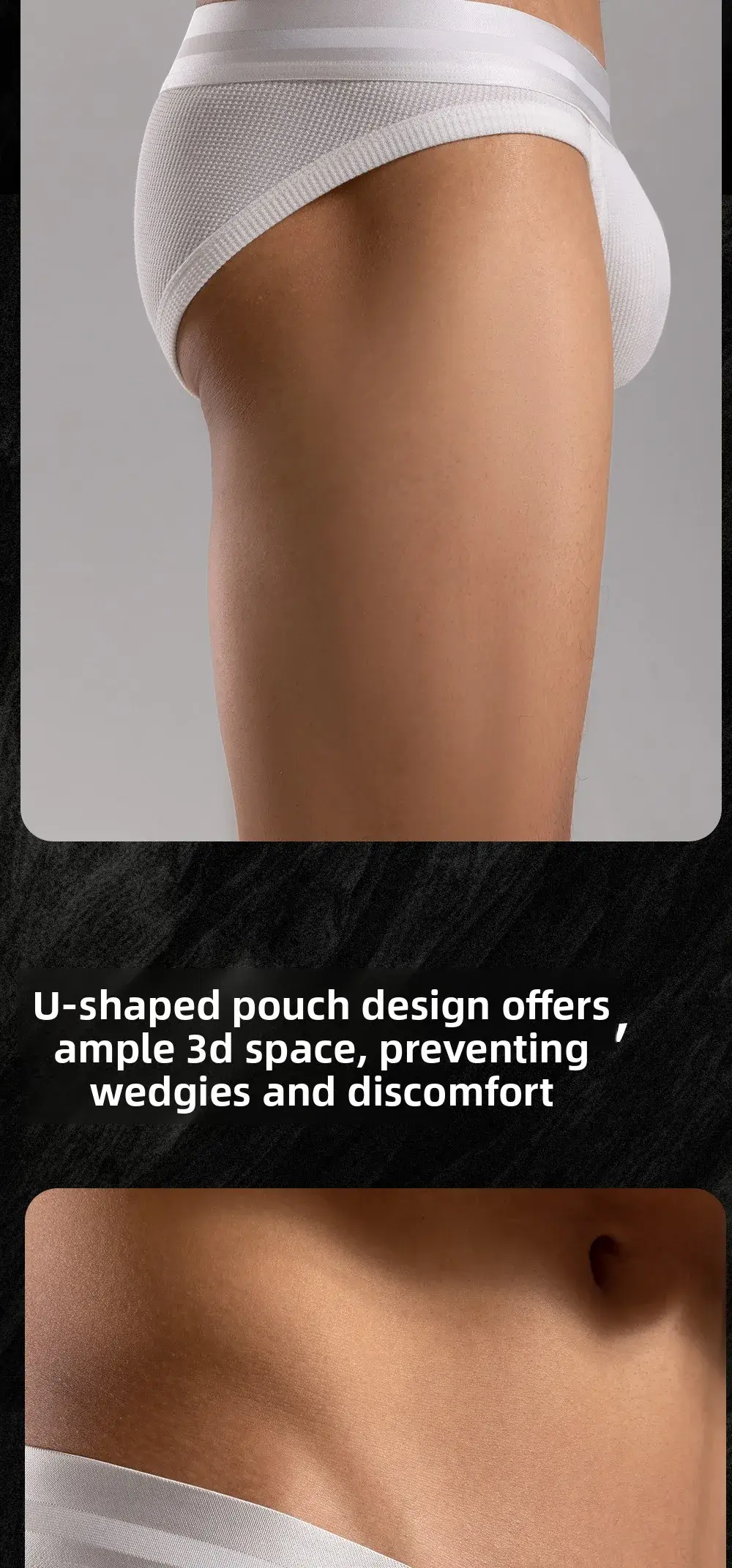 3pcs Sexy Men Waffle Cotton Briefs with Raised Bag Support Pouch with Hole U Spacious Separate Crotch Breathable Anti-sweat — image 9