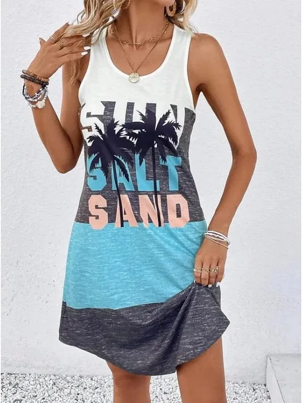 Women's Stylish Sleeveless Crew Neck Dress Elegant Solid Loose Fit Dress Female Summer Streetwear Dresses — image 4