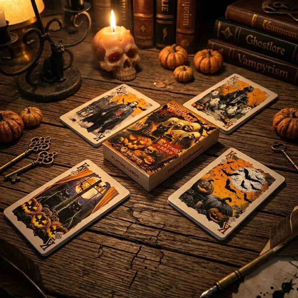 55pcs Vintage Halloween Playing Cards Deck Spooky Pumpkin Skeleton Poker Cards Dark Gothic Board Game Family Party Prop Gift — image 2