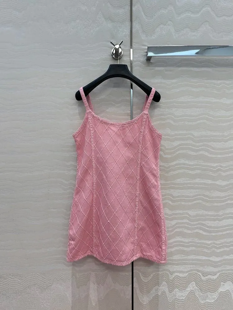 Spring Summer Fashion Pink Slim Mini Cowboy Pencil Dress Women's Spaghetti Strap Pocket Sewing High Waist Short Dresses — image 2