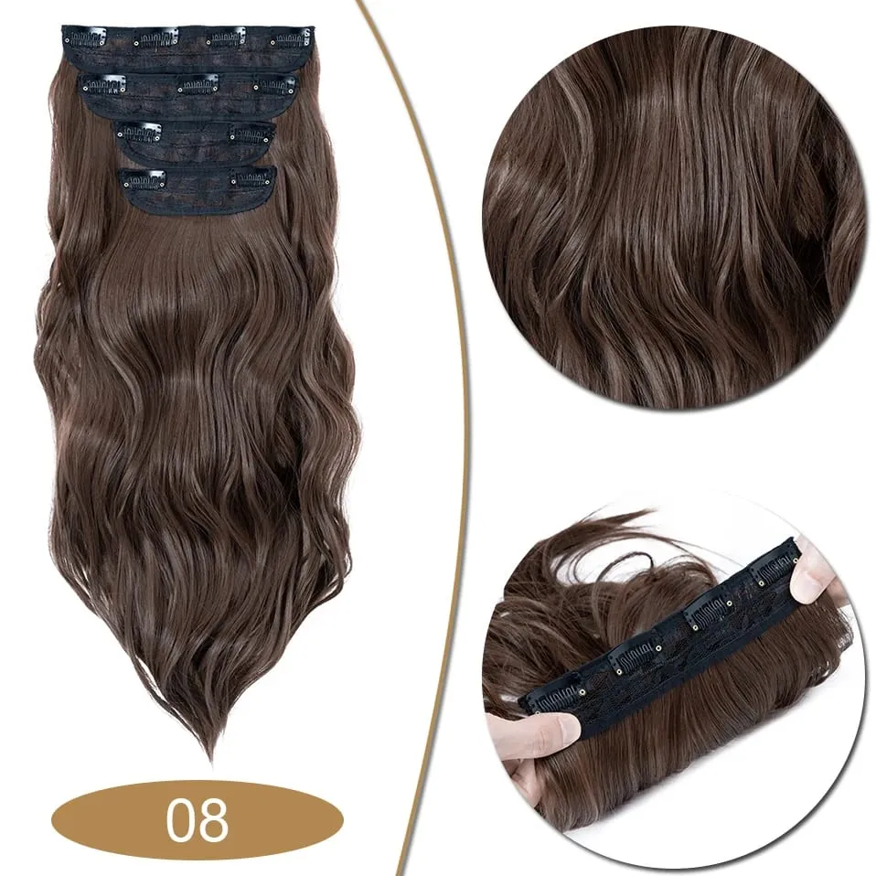 S-noilite Synthetic Hair 22inch Clips In Hair Extensions Long Wavy Clip In Hair Thick Double Weft 4Pcs/set Hairpieces For Women — image 17