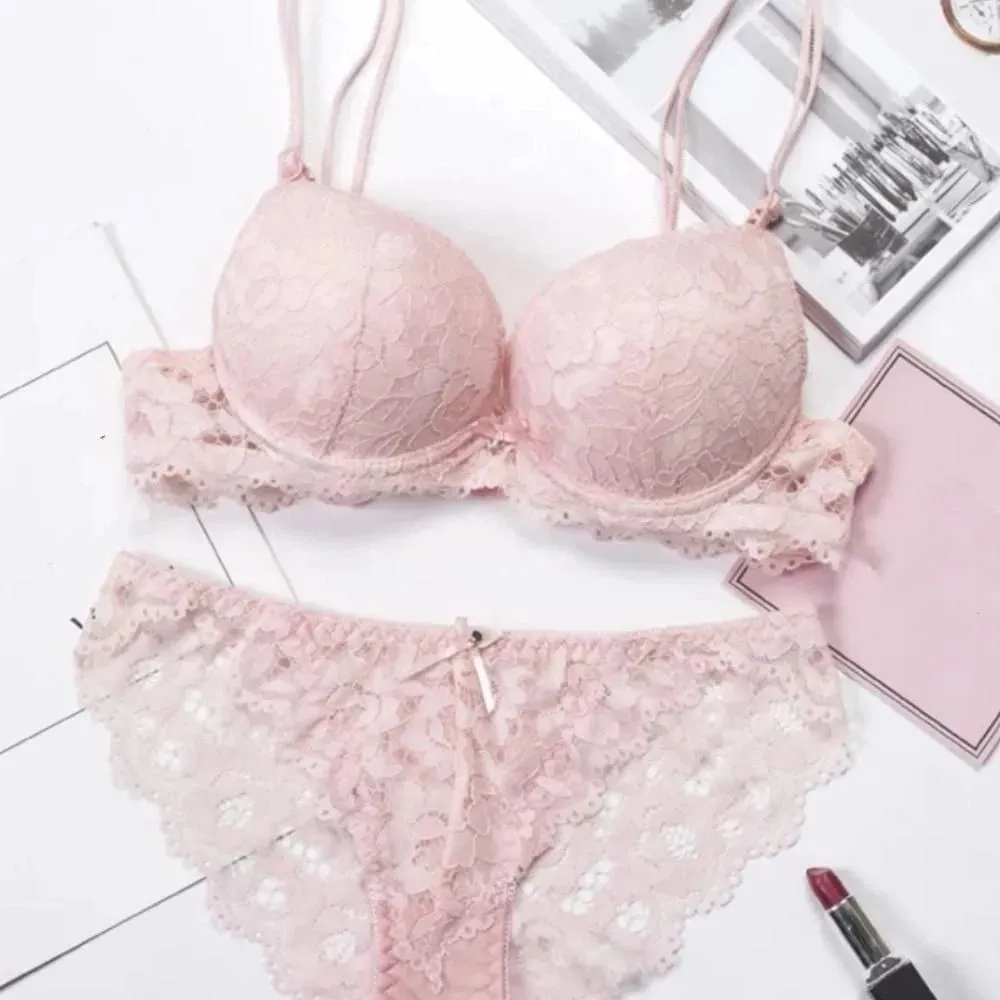 Comfortable Mesh Lace Flower Bra Low Waist Bowknot Push Up Bra Women Non Slip Lingerie Seamless Underwear Set Girl — image 2