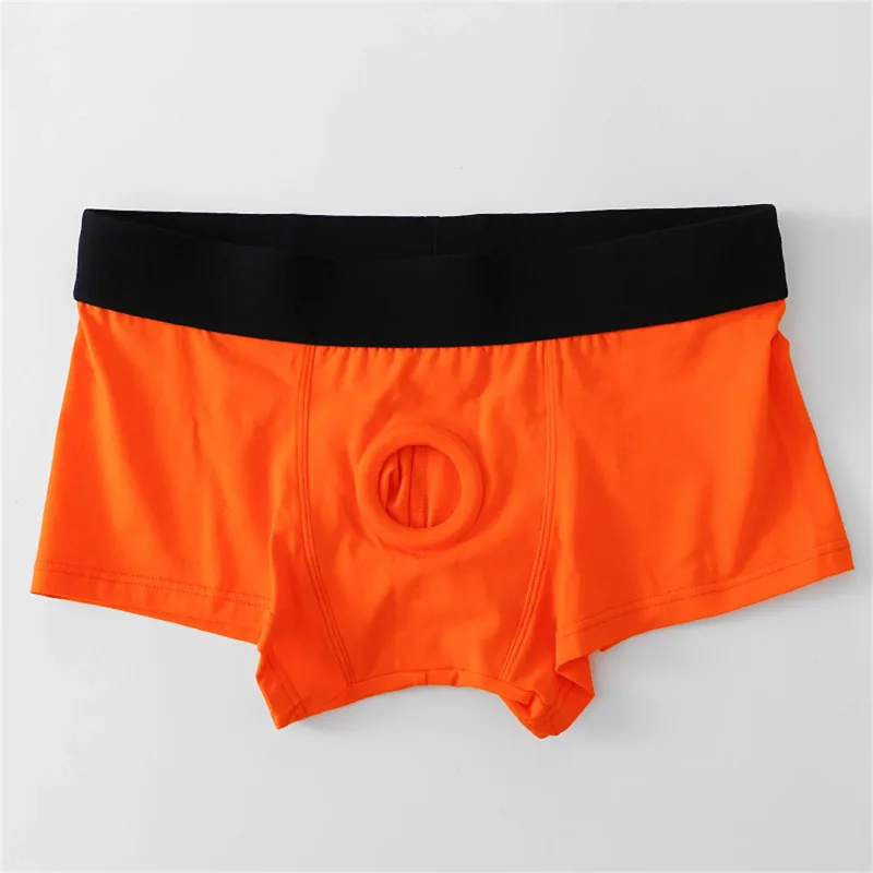 Men's Boxers Front Hole Pouch Underwear Silicone Cockring Sexy Boxershorts Malapad na Waistband Cotton Underpants Hollow Out Lingerie