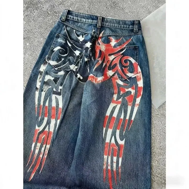 2026 new printed retro wide-leg casual slim trousers Hip-hop personality jeans Y2K women's dark fun graffiti floor-length pants — image 2