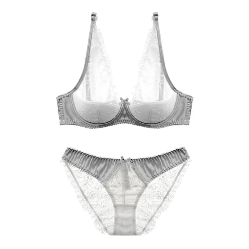 style thin cup cotton young ladies underwear lash transparent sexy women summer bra set lace female lingerie plus size — image 3