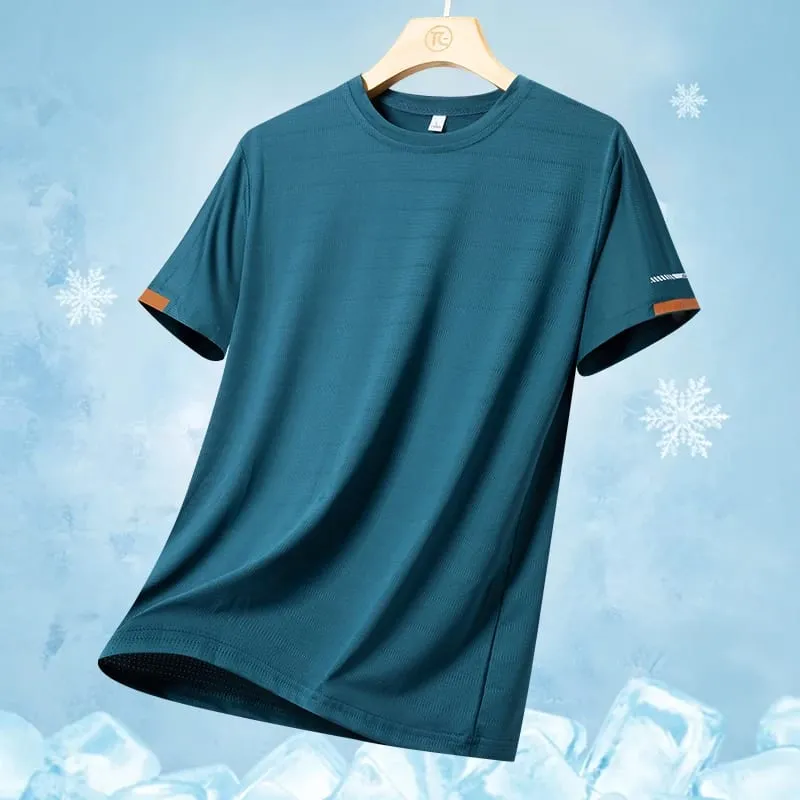 Men's Summer Ice Silk Short Sleeve Sport T-shirt Quick Dry Breathable Running Shirt Simple Solid Color Fashion Thin Top