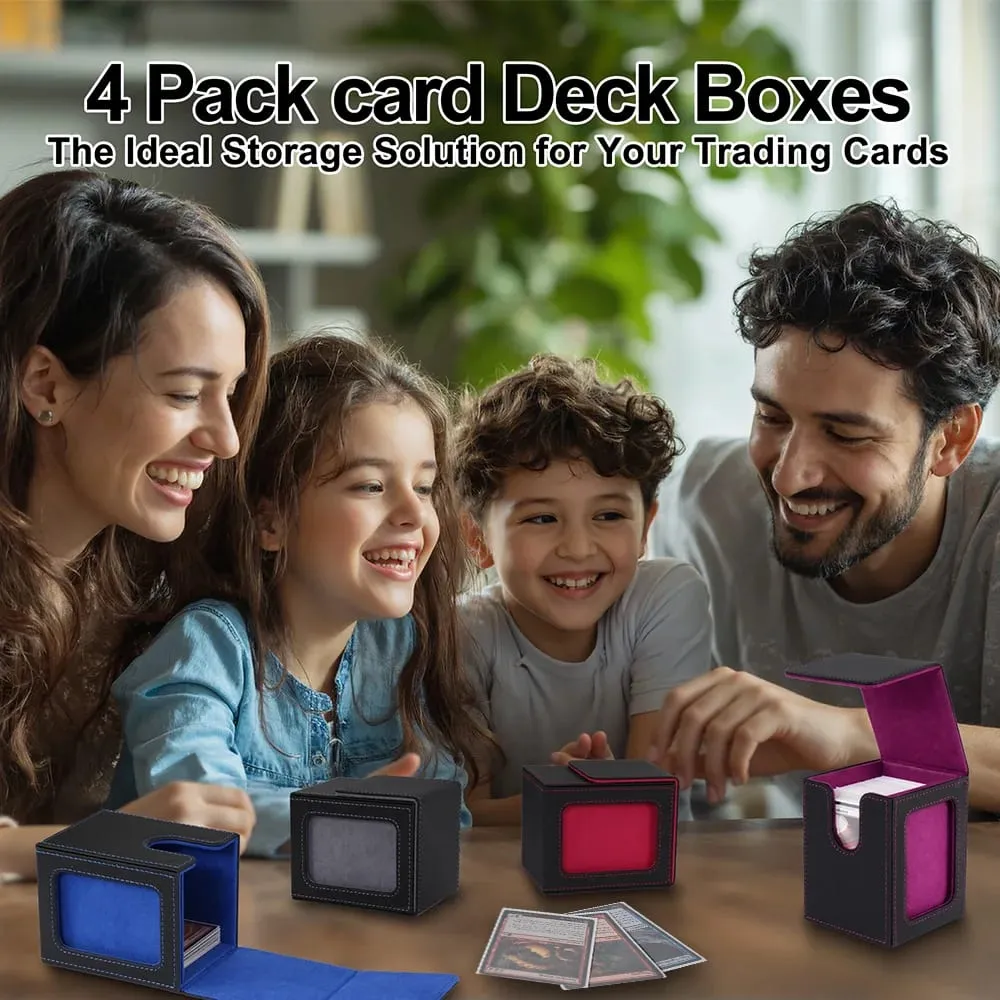 4 Pack Card Deck Box with Display Window Hold 120+ Single Sleeved Cards Magnetic Closure PU Leather Card Box for TCG Cards — image 5