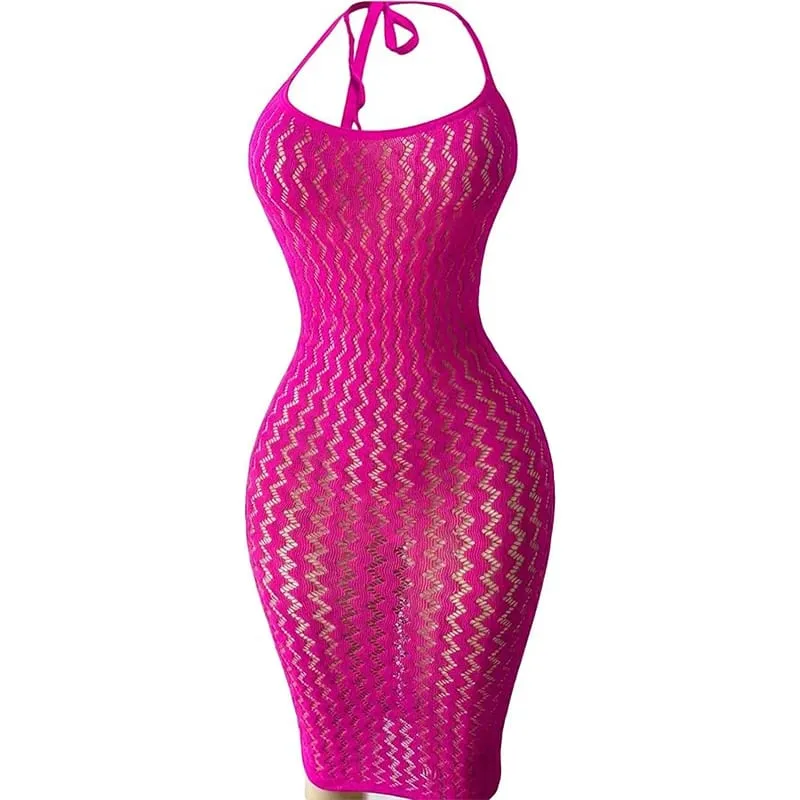 Mesh Beach Cover Up Dress Women hollow Out Sheer Fishnet Bodycon Dress Sexy Music Festival Rave Outfit Swimwear Coverups — image 6