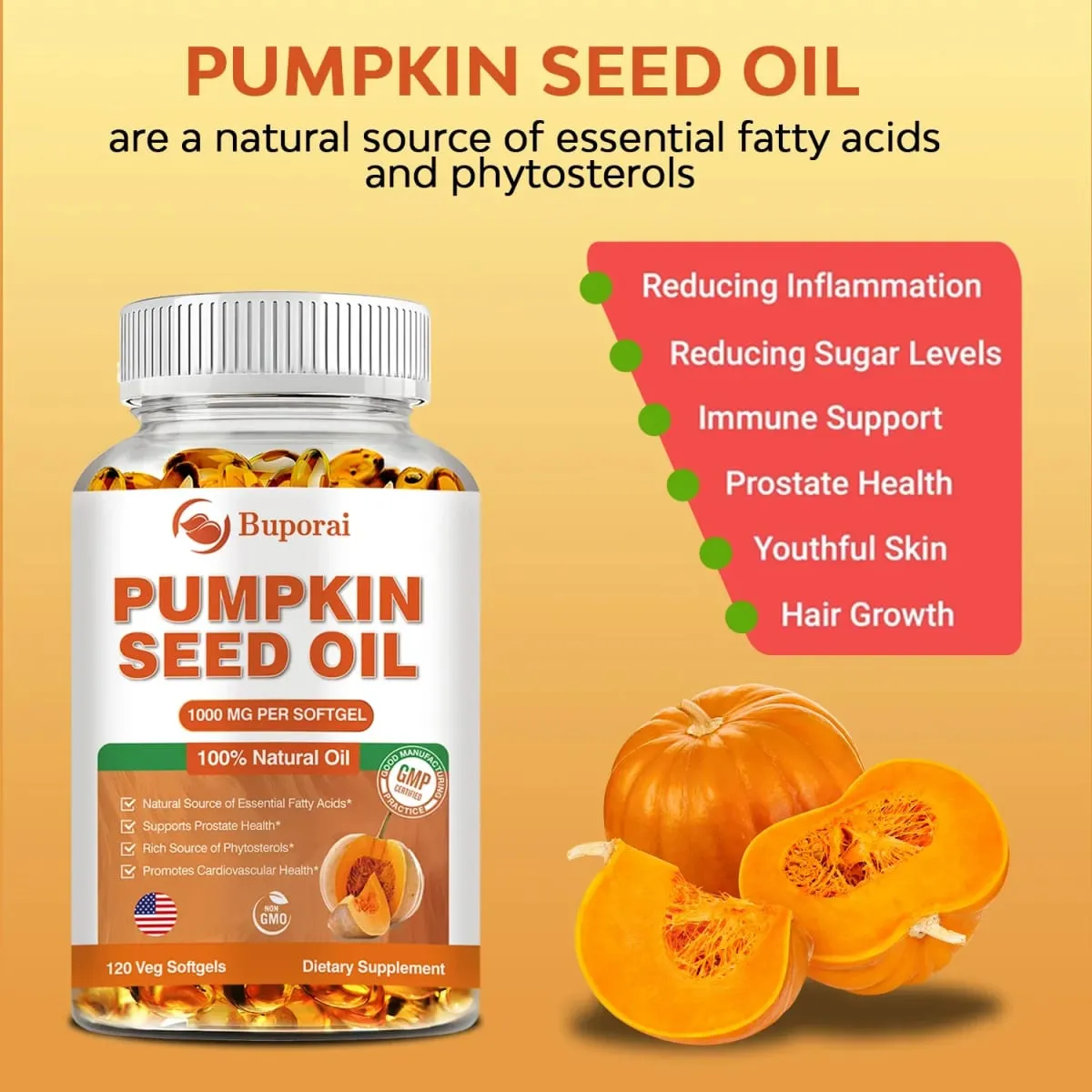 Pumpkin Seed Oil - Promotes Hair Growth Urinary Tract and Prostate Health Cardiovascular Support Supplement — image 5