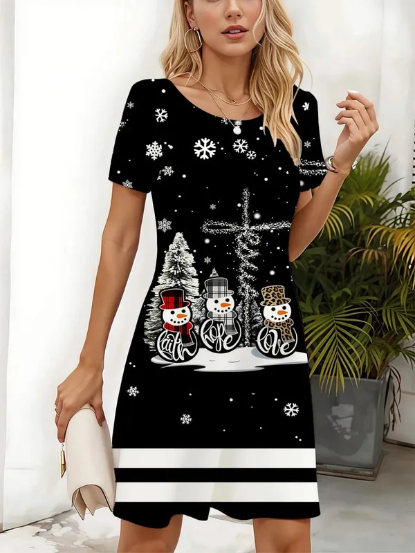 Women'S Christmas Tree Print Dress Red Golden Holiday Party Outfit All-Season Elegant Long Dress for Xmas New Year'S Eve Xmas — image 4