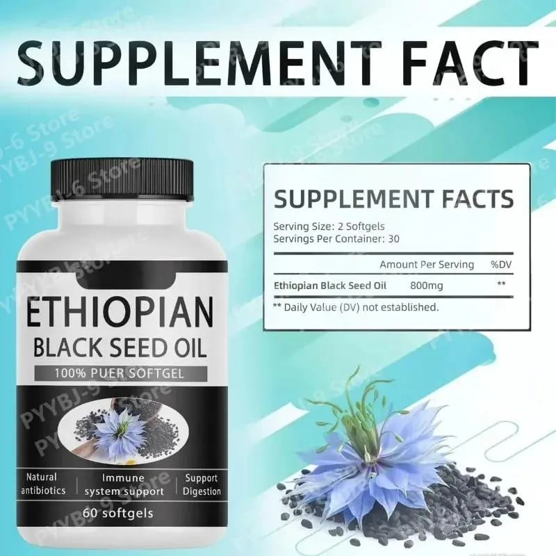 Ethiopian Black Seed Oil Softgels 60 Count 100% Natural Gluten Free Non GMO Antioxidant Immune Digestive Daily Health Supplement — image 2