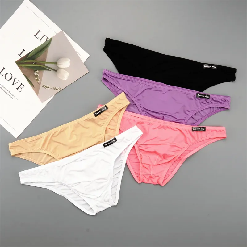 Thin Ice Silk Low Waist Men Briefs Solid Color Semi Transparent Underwear Plus Size Bulge Pouch Smooth Breathable Soft Panties — image 2