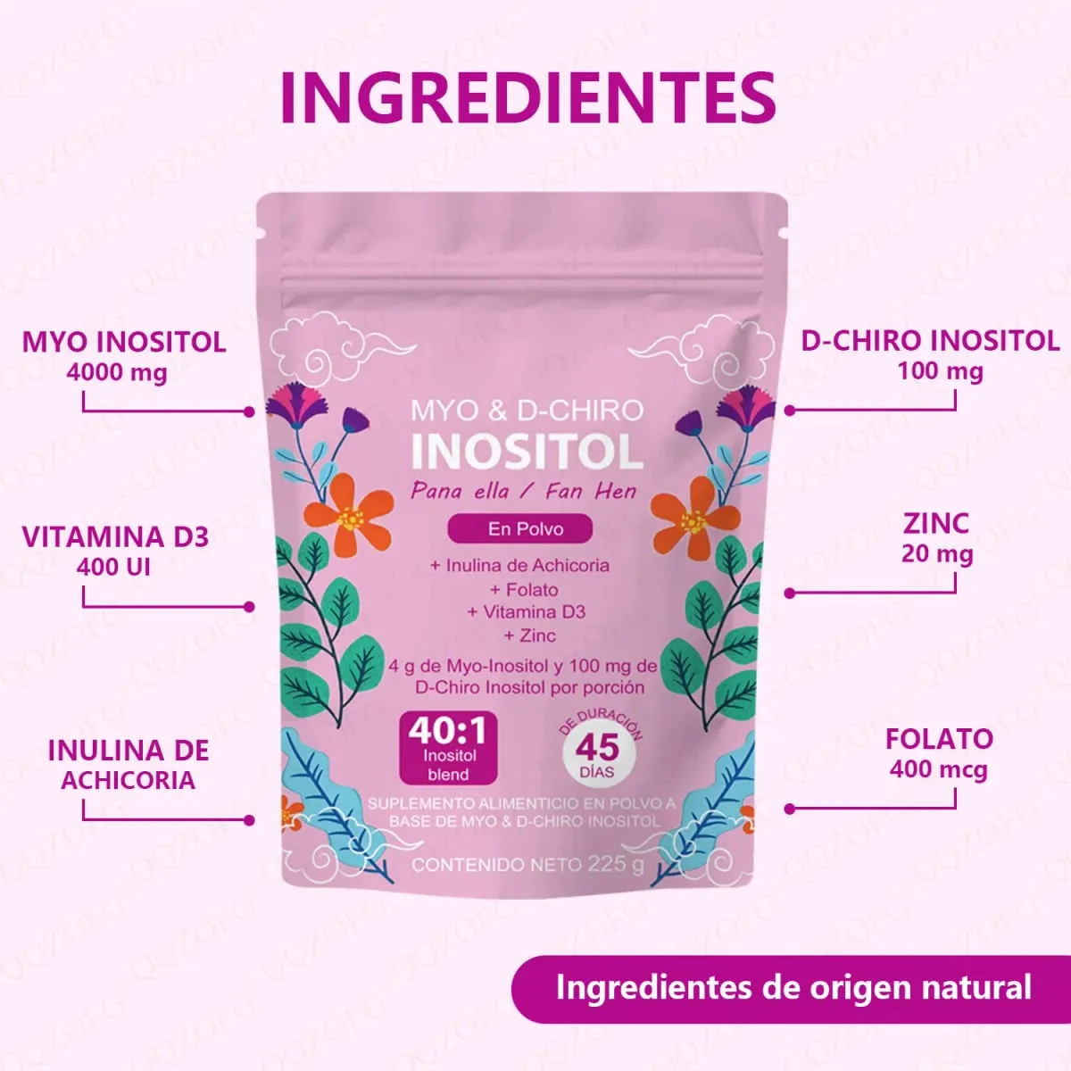 40:1 Mix Myo & D-Chiro Inositol Powder Contém Folato, Vitamina D3 e Zinco, Suplemento Dietético para a Saúde Diária das Mulheres — image 4