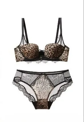 Tendance Ensemble Lingerie Léopard Dentelle Style Français Soutien-Gorge Push Up Petit Poitrine Anti Affaissement Toutes Tailles — image 12