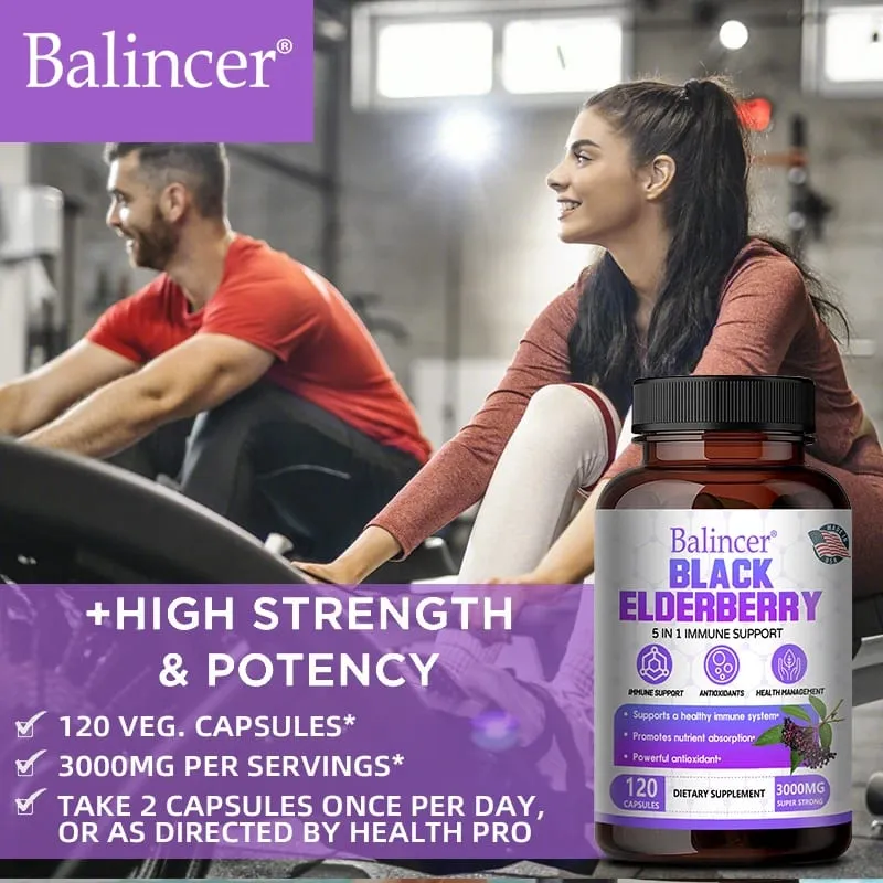Black Elderberry Capsules with Milk Thistle Vitamin C Zinc Antioxidant Immune Support Skin Respiratory & Digestive Health