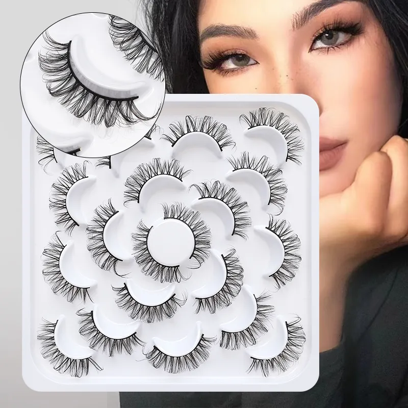 10 párů Russian DD Curl Bulk Fluffy Strip Lashes Přírodní měkké umělé řasy Opakovaně použitelné ručně vyrobené řasy pro každodenní a párty — image 2
