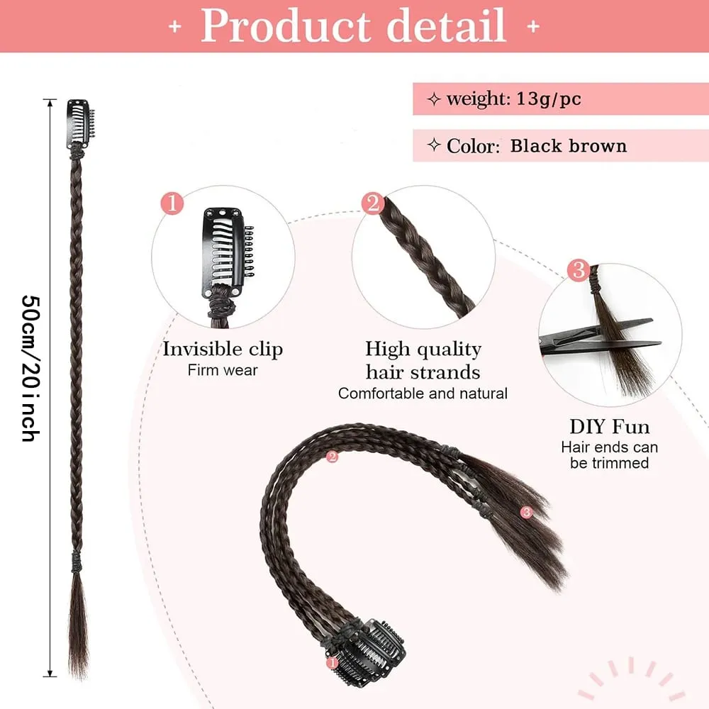 4pcs 20"Long Synthetic Clip-In Box Braid Hairpiece Extension Boho Hairstyle High-Temperature Fiber Daily Costume Party K-POP — image 3