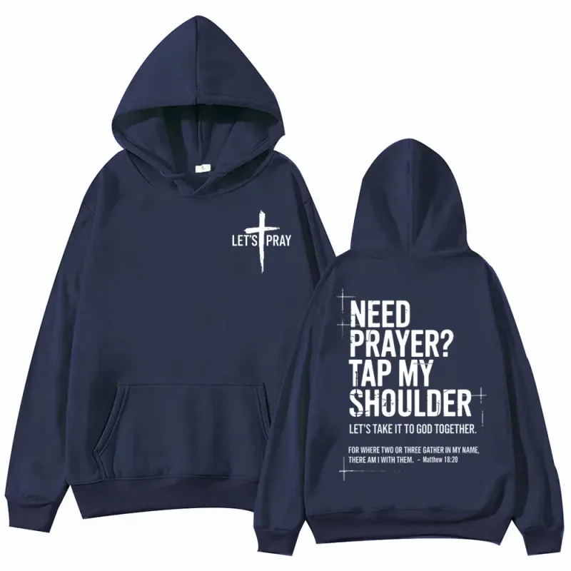 Need Prayer Tap My Shoulder Bible Verse Print Hoodie Fashion Vintage Hooded Sweatshirts Men Women Casual Loose Fleece Pullovers — image 3