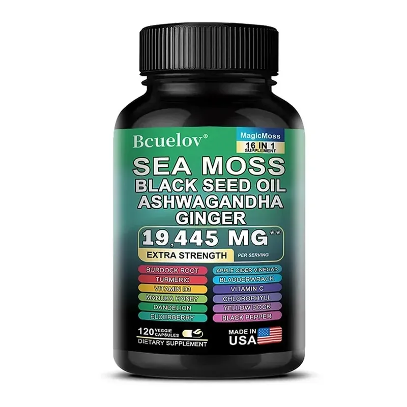 Sea Moss Capsules with Black Seed Oil Ashwagandha Turmeric Complex Energy Immune Digestive Skin & Stress Relief Support — image 9