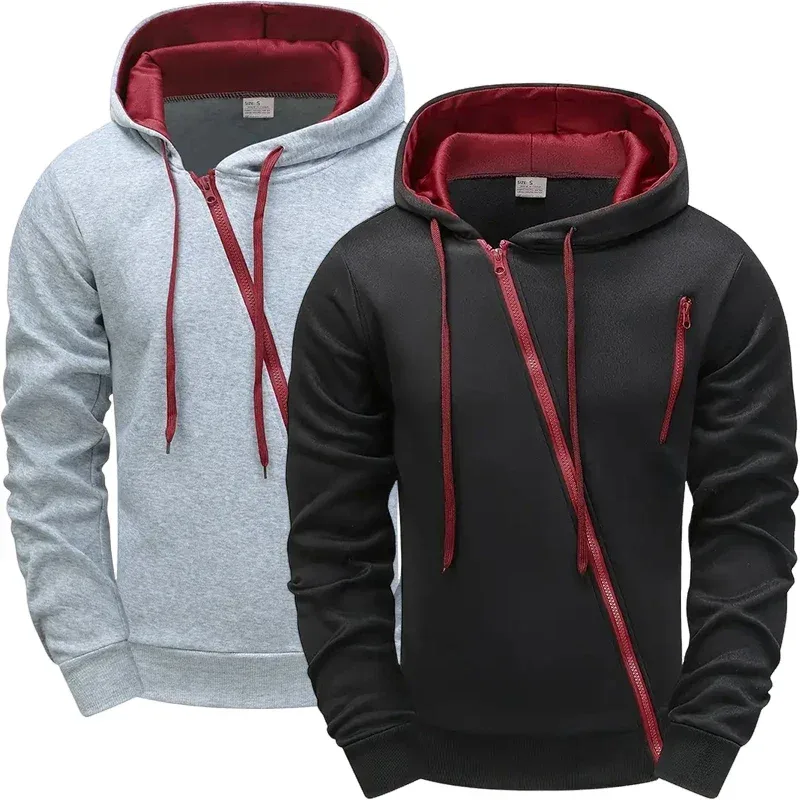 2025 Hot Sale Men's Hoodie Creative Diagonal Zipper Sweatshirts 2025 Autumn Winter Male Daily Casual Sporty Motorcycle Outwear — image 14