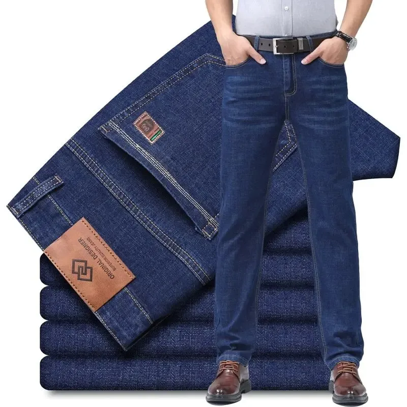 Men's Slim Fit Straight Leg Jeans Simple Casual High-quality Classic Retro Pants — image 3
