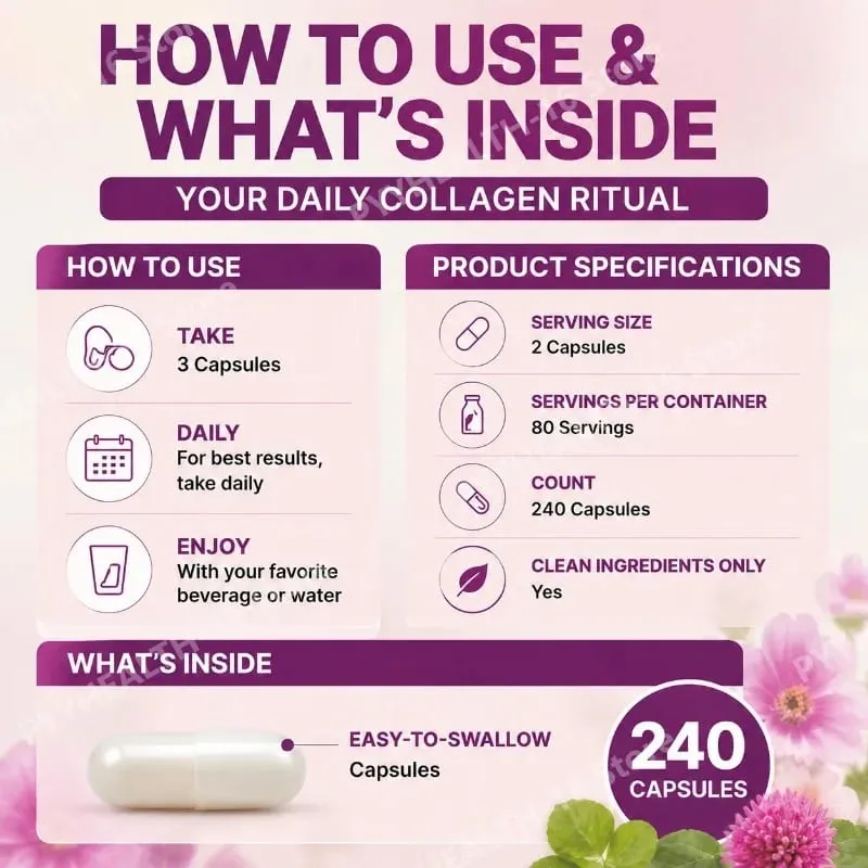 Multi Collagen Peptides Kapslar med Biotin Vitamin C och Hyaluronsyra Innehåller ägg och fisk 240 kapslar — image 3