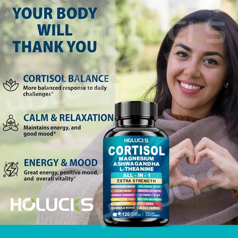 Advanced Cortisol Supplement with Vitamin D3 for Stress Management & Mood Anxiety Relief & Sleep Quality Overall Wellbeing