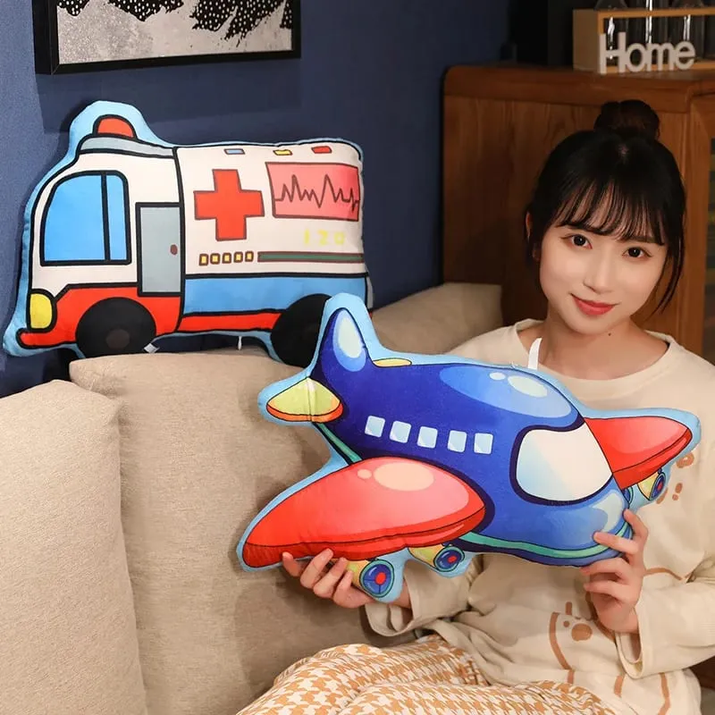 Transportation Vehicle Plush Pillow Recreational Vehicle Excavator Ambulance Airplane Motorbike Taxi Fire Truck Cushion Decor — image 6
