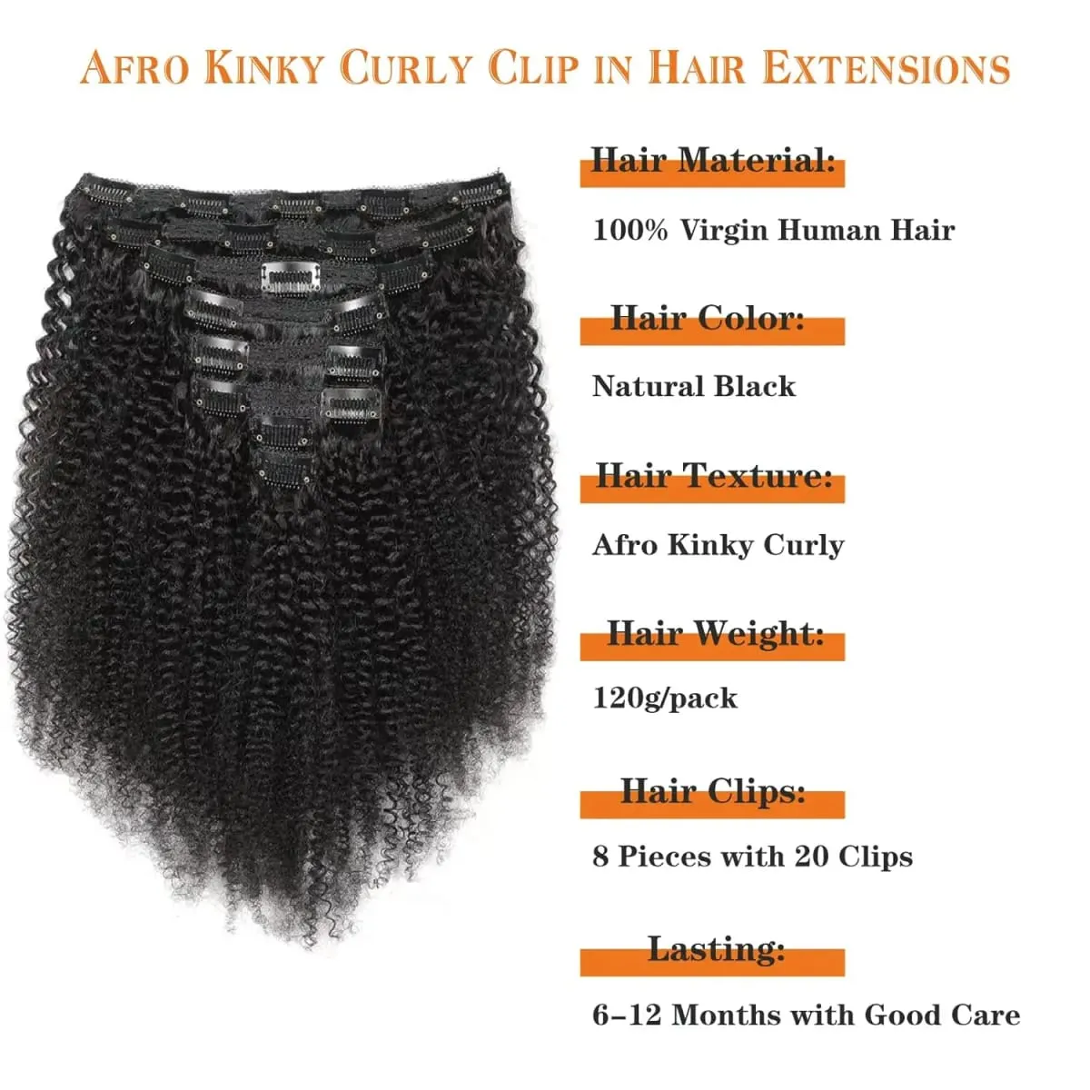 Real Remy Afro Coily Clip In Human Hair Extensions Unprocessed 4B 4C Afro Kinky Curly Clip Ins For African Americans Black Women — image 3