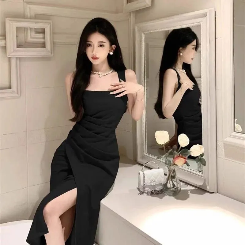 ผู้หญิงพรีเมี่ยมสีเขียวอ่อน Draped สแควร์คอกลางลูกวัวชุดเลดี้ Elegant แขนกุดด้านข้าง Slit หญิงฤดูร้อนชุดกระชับ — image 5
