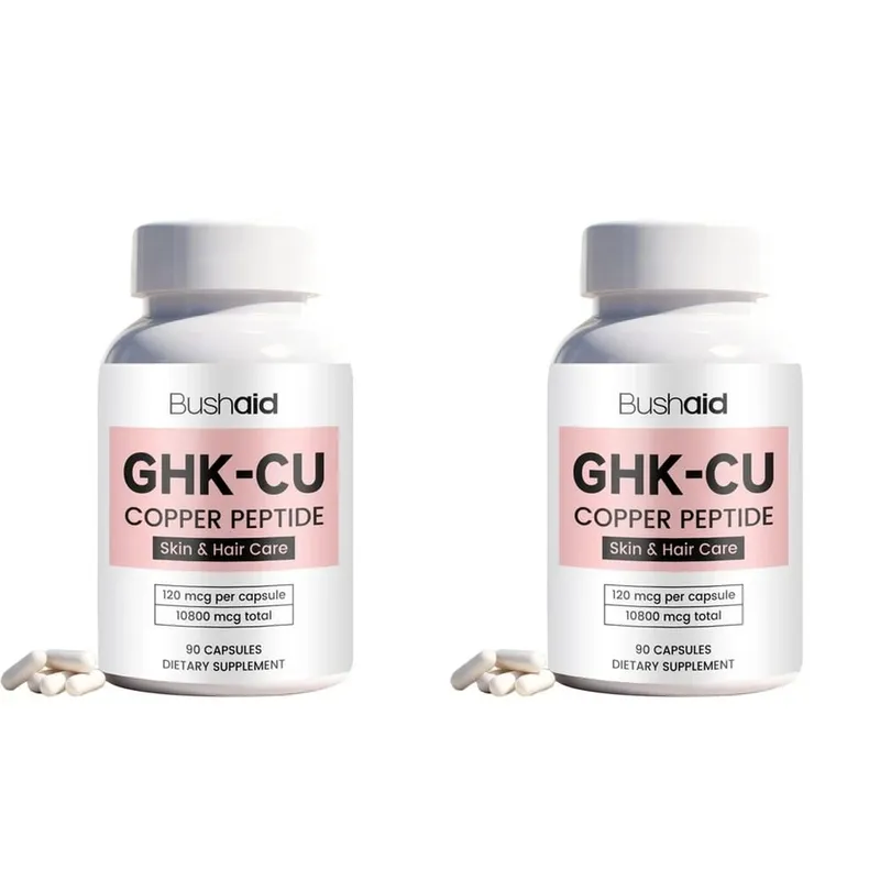 BushAid GHK-Cu Copper Peptide Capsules with Collagen Hyaluronic Acid Vitamin C Skin Firmness & Hair Growth Support 90 Count