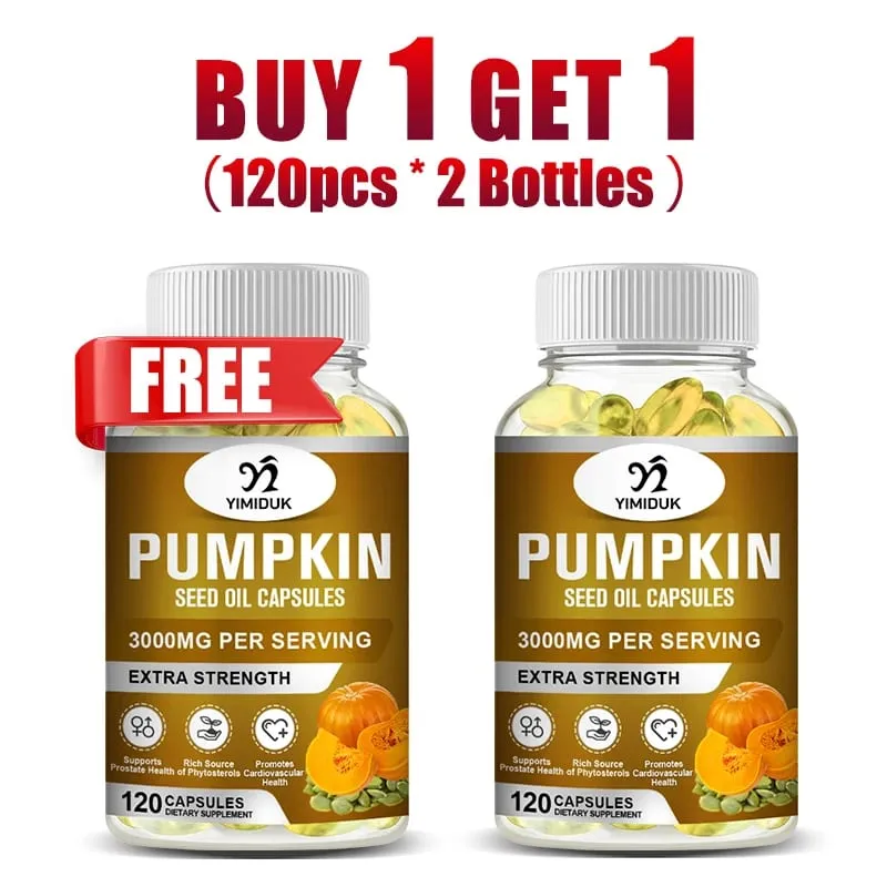 Buy 1 Get 1 Free! Pure Pumpkin Seed Oil Supplement Support Promotes Hair Growth Skin Health & Hormone Balance Restful Sleep