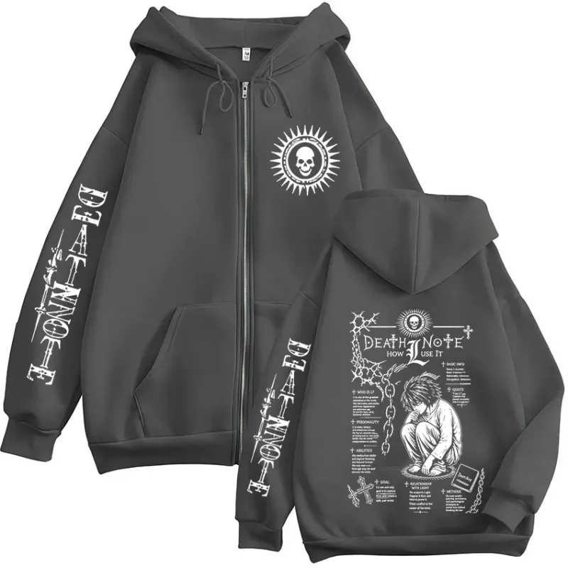 Anime Death Note L·Lawliet Ryuk Zipper Hoodies Men's Clothing Fashion Casual Long Sleeve Zip Up Hooded Sweatshirts Jackets Coats — image 5
