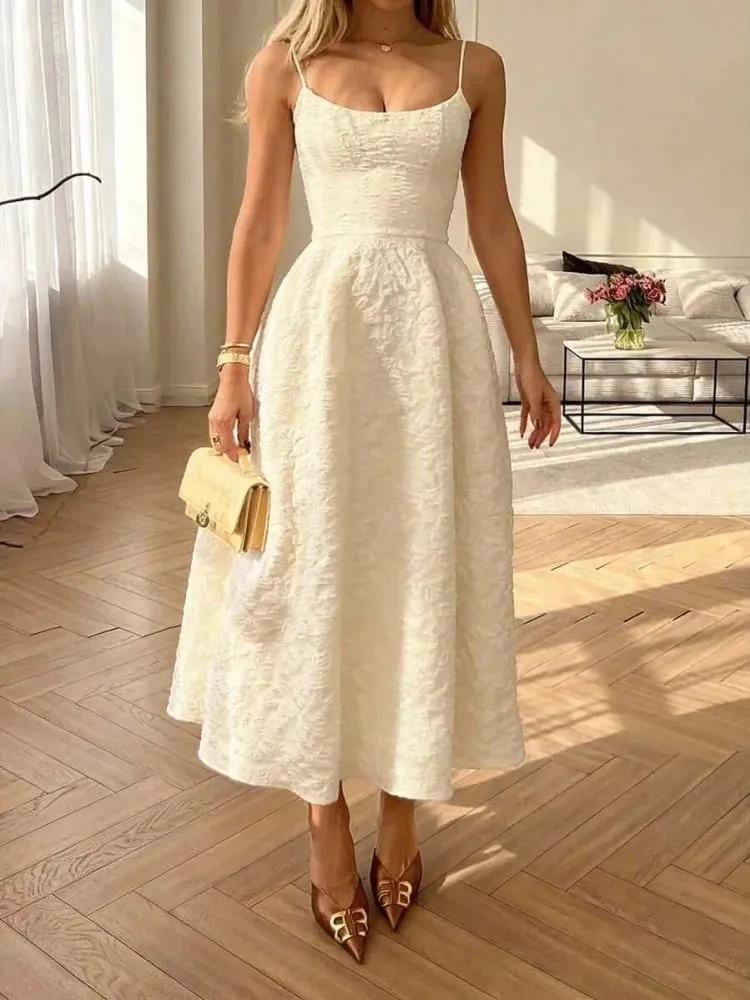 Women Solid Color Sleeveless U-Neck Zipper Backless A-line Maxi Dress Summer Sexy Elegant Dating Casual Daily Streetwear Clothes — image 4
