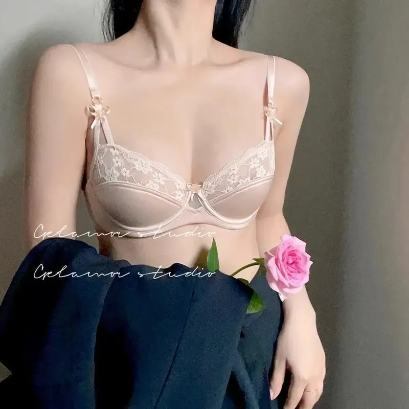 Women Bridal Red Bra Set Thin Minimizer Big Bust French Half Cup Sexy Lace Lingerie Underwear For Holiday Wedding — image 1