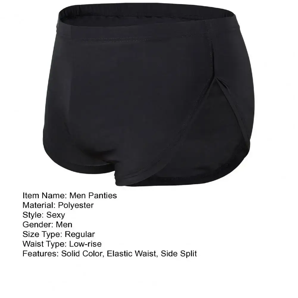 Men Solid Color Breathable Low-rise Shorts Panties Elastic Waist Side Split Ice Silk Lounge Shorts Underpants Sleepwear — image 8