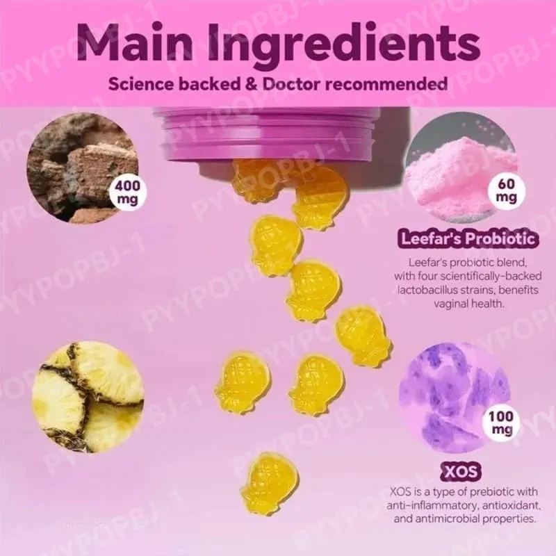 Probiotic Gummies Pineapple Flavor with Prebiotics for Daily Gut Health Support Maintain PH Balance 60pcs Per Bottle — image 3