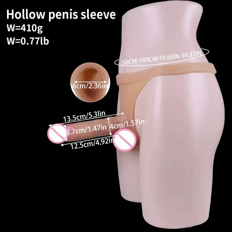 Silicone Strap on Dildo For Lesbian Gay Reusable Hollow Penis Sleeve Skin Feeling Dildo Pants Strapon Penis Sex Toys for men 18