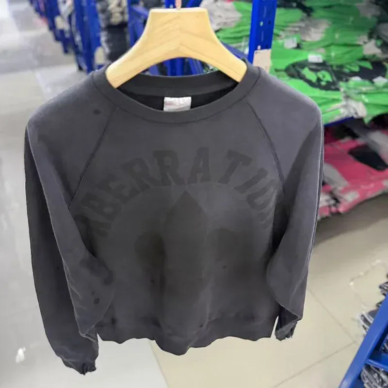 Heavy Fabric Cotton Oversized Patchwork Saint Sweatshirts Men Women Vintage Washed Carbon Gray Splash-Ink Damaged Hole Pullovers — image 3