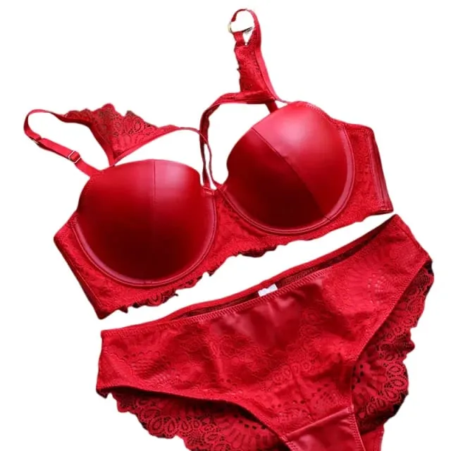 American Leather Sexy Women Underwear Smooth Thin Thick Bra Set Red Black Push Up Lingerie Hollow Out C cup Intimates — image 1