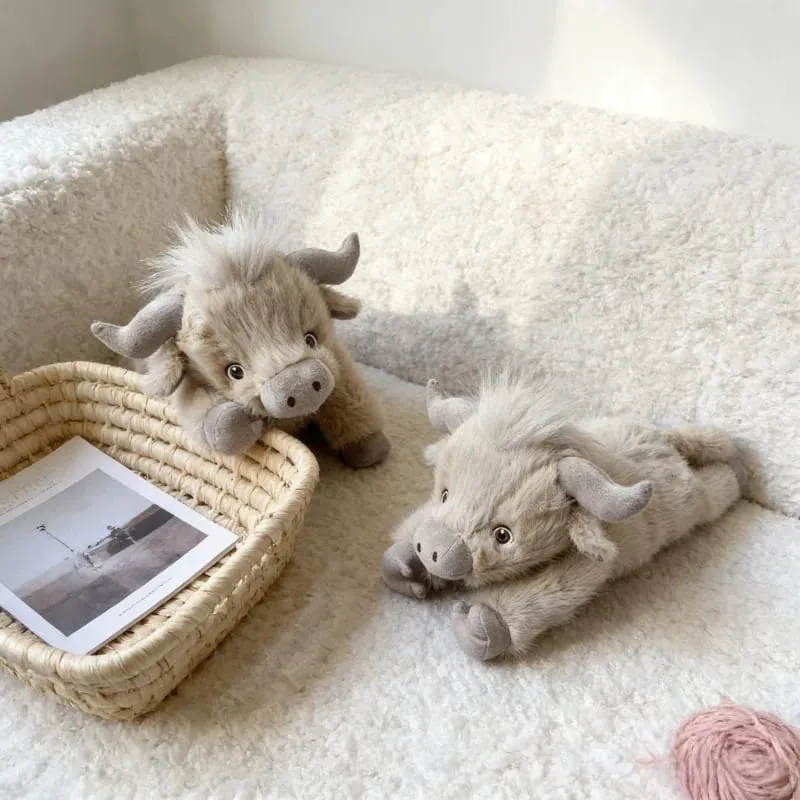 40cm Highland Cow Stuffed Animals Plush Lying Cattle Pillow Sofa Backrest Bed Cushion Birthday Gifts — image 5