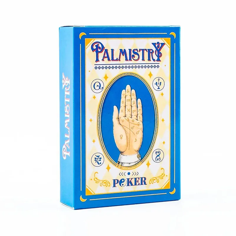 9*6cm 56-Card Palmistry Poker Deck Includes Life Heart & Wisdom Line Explanations – Blue Yin-Yang Design Backs