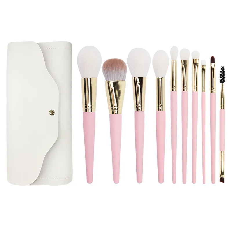 10pcs Pink Makeup Brushes Eyeshadow Brush Blush Liquid Foundation BB Cream Brushes Goat Hair Make Up Brushes Bag Cosmetic Tools — image 5