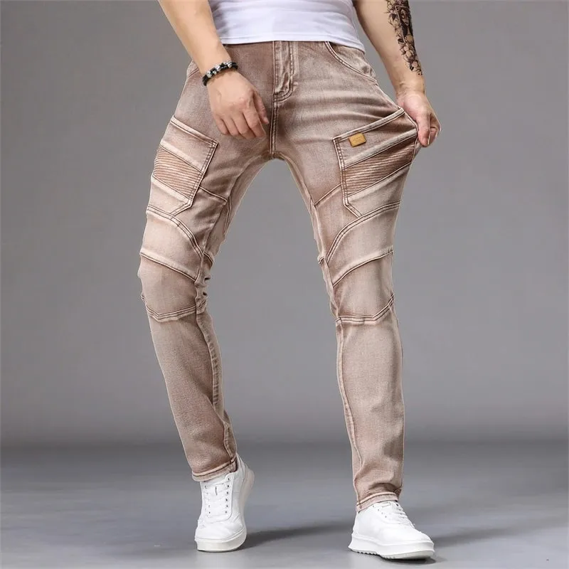 Men's Patchwork Skinny Ripped Jeans Fashion Trousers Elastic Slim Hole Biker Denim Pants Hip-hop Rock American Streetwear — image 4