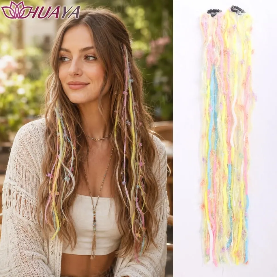 Synthetic Colorful Clip-in Hair Extensions Boho Yarn Dreadlock Braids Festival Party Hair Accessories for Women — image 12