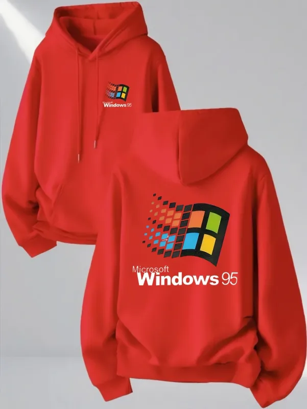 Windows 95 Graphic Vintage for Tech Enthusiasts Casual Streetwear Outfit Print Soft Material Pullover Pattern Hoodie Unisex Top — image 3