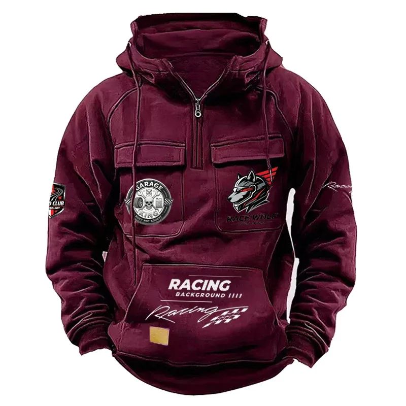 Men's Racing Suit With Large Pockets And Hooded Pullover. Men's Multi-pocket Outdoor Camping Hiking Sports Casual Jacket. — image 8