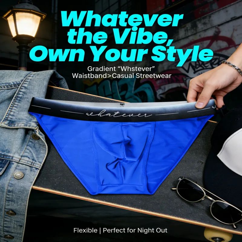 Men's Ice Silk Polyester Cheeky Briefs Ombre "Whatever" Slogan Waist Sporty Contour Fit Low-Rise Underpants Men Underwear Sexy — image 1
