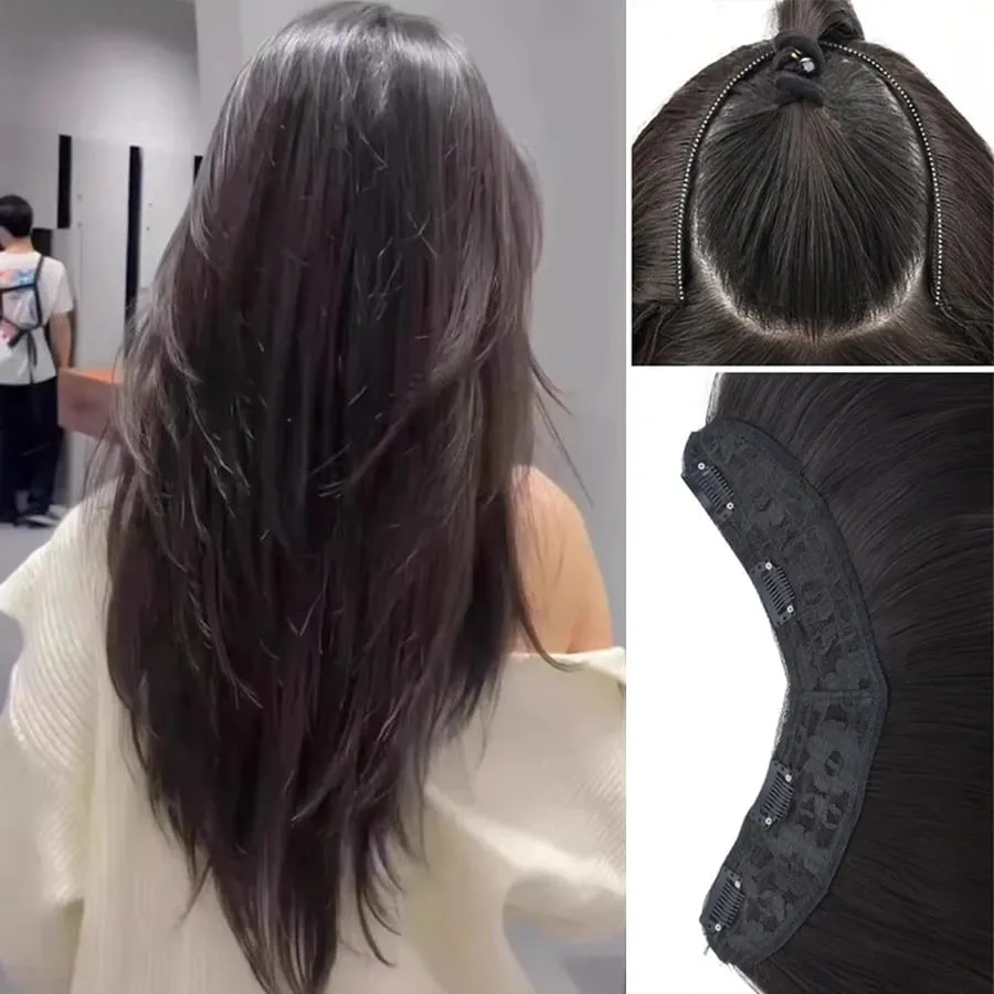 Synthetic Traceless Invisible U-shaped Long Curly Hair With Inner Buckle Extension Wig For Girl Daily Party Christmas Halloween — image 2