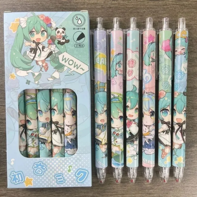 New Cute Cartoon Hatsune Miku Retractable Gel Pen Quick-Drying Black Ink Girly Aesthetic 0.5mm Black Writing Pen for Students